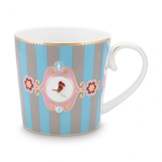 Love Bird Mavi/Haki çizgili Küçük Mug 150 ml